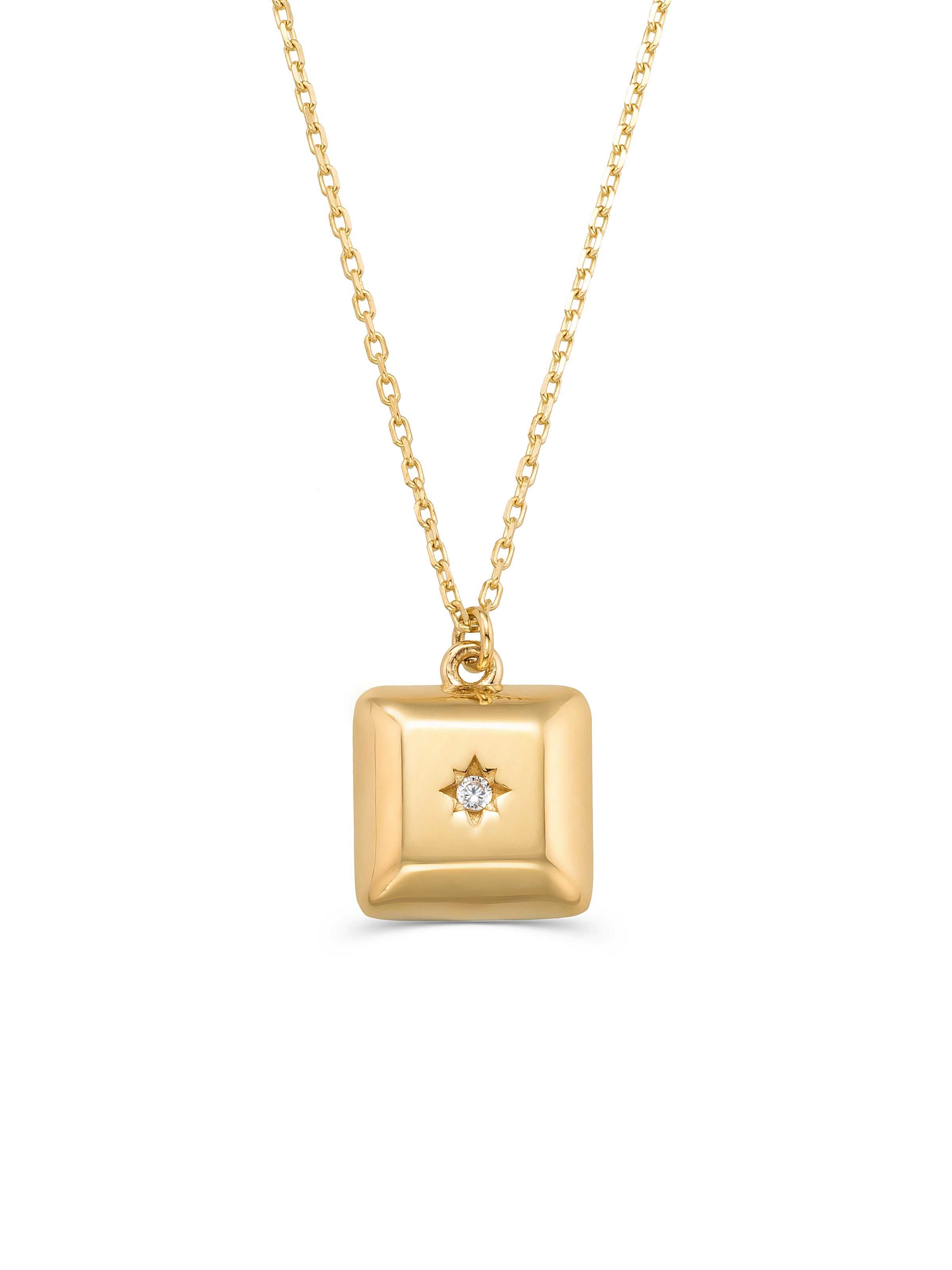 Star Square Form Necklace in 14K Gold by Elef Jewelry