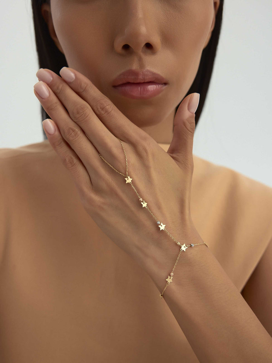 Star Dorika Bead Hand Chain in 14K Gold
