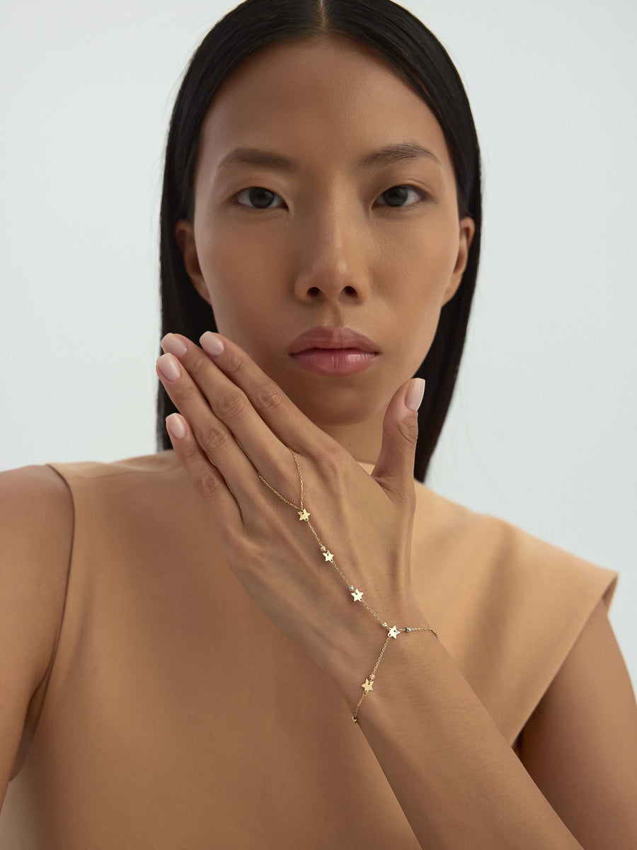Star Dorika Bead Hand Chain in 14K Gold