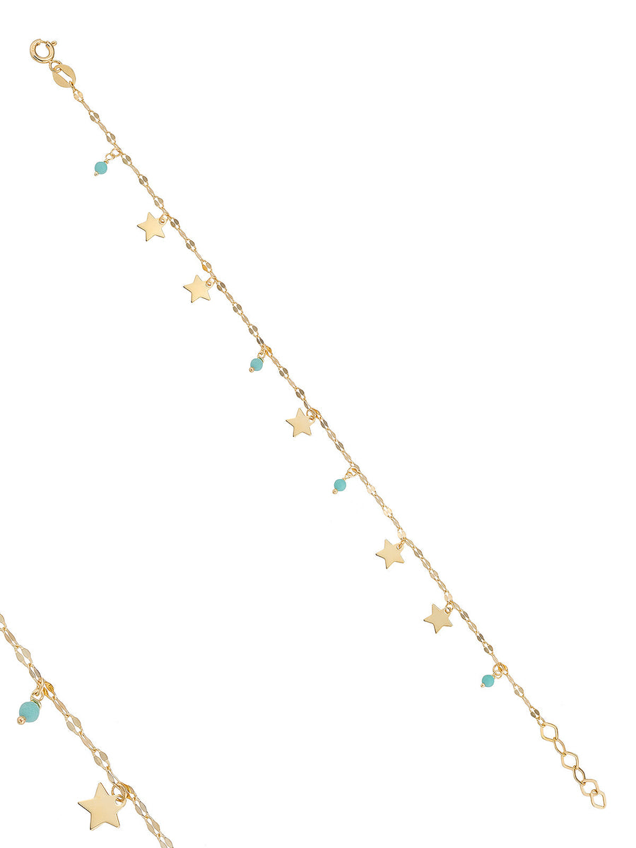 Star Turquoise Stone Accents Bracelet in 14K Gold