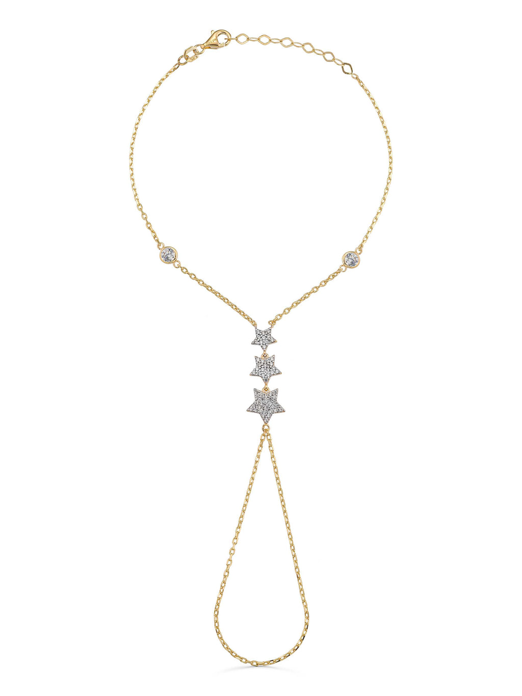 Star Zircon Stone Hand Chain in 14K Gold by Elef Jewelry