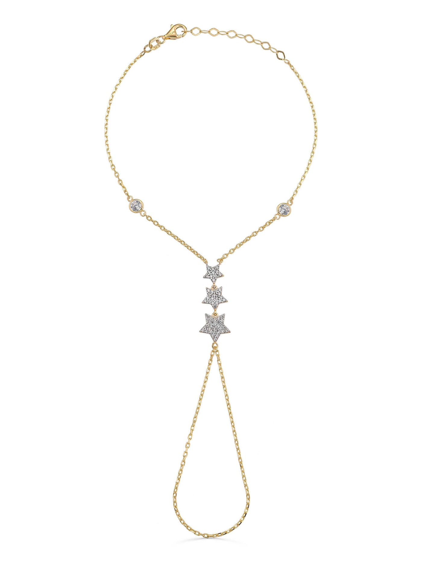 Star Zircon Stone Hand Chain in 14K Gold by Elef Jewelry