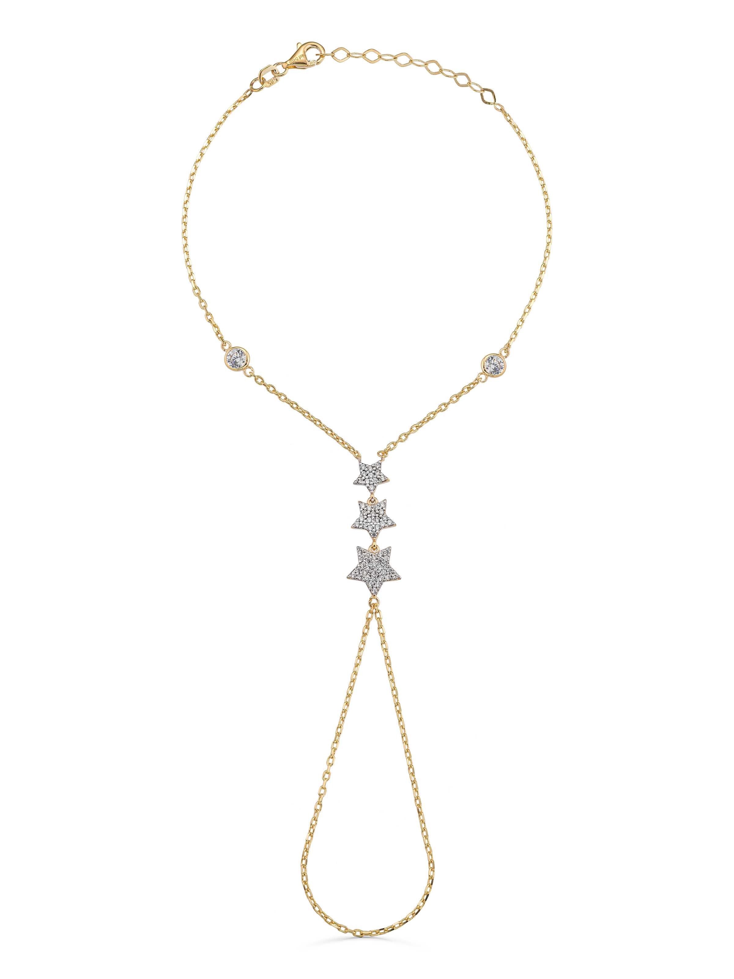 Star Zircon Stone Hand Chain in 14K Gold by Elef Jewelry