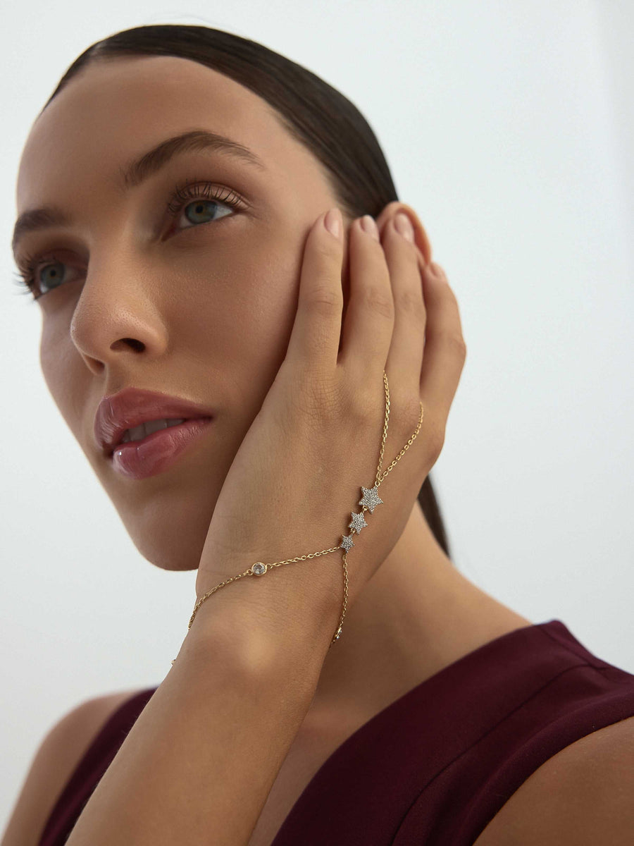 Star Zircon Stone Hand Chain in 14K Gold