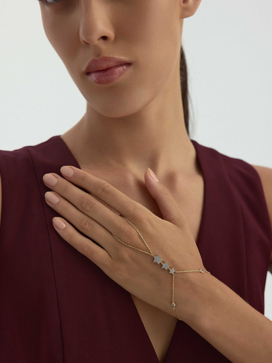 Star Zircon Stone Hand Chain in 14K Gold