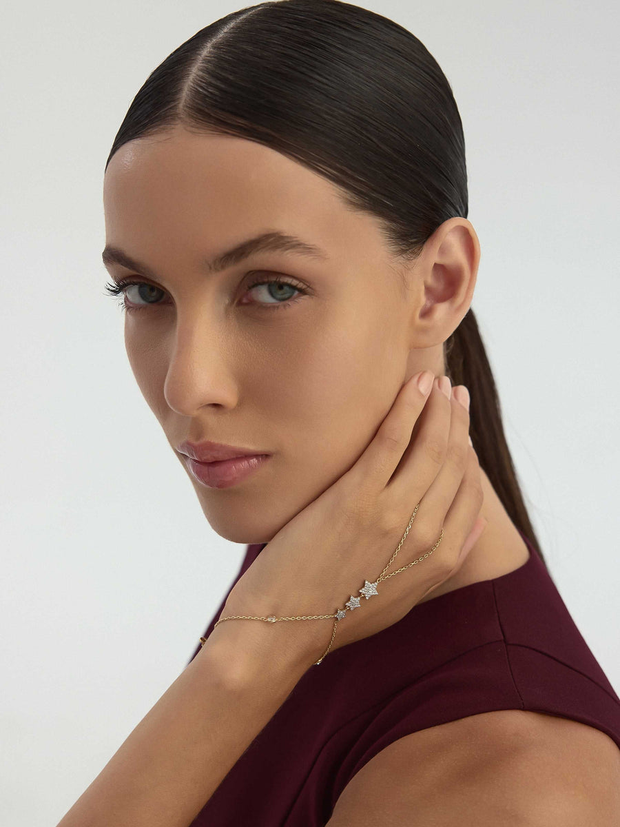 Star Zircon Stone Hand Chain in 14K Gold