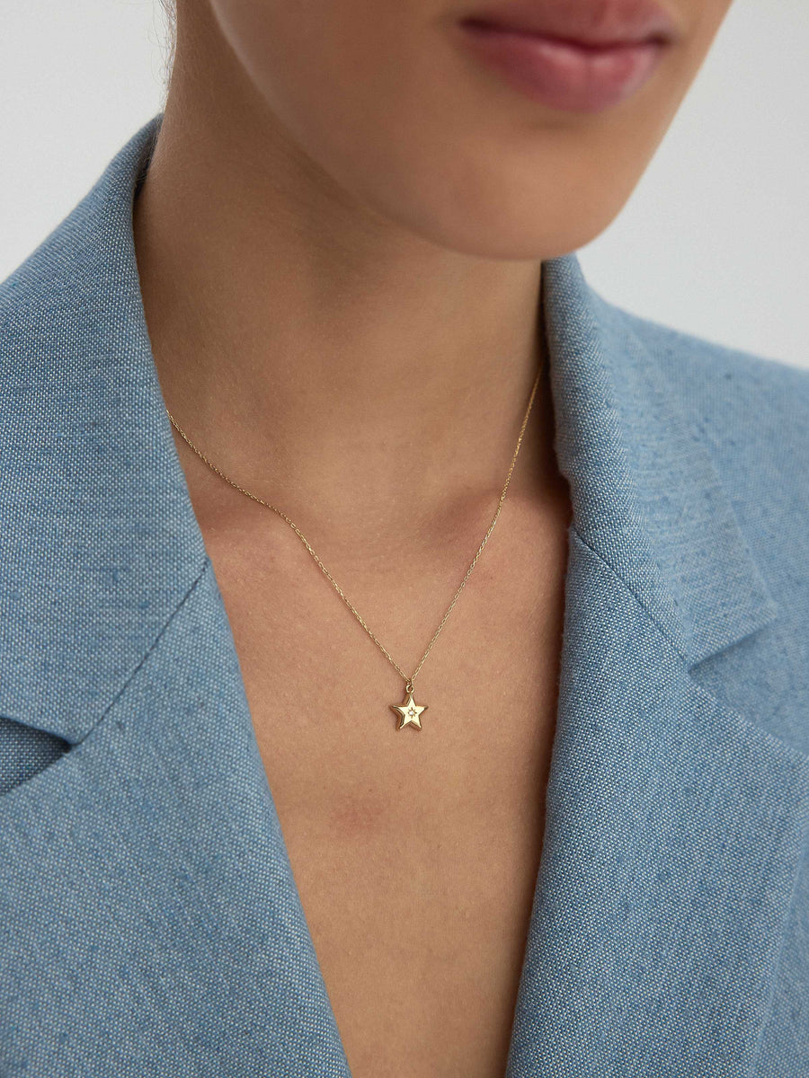 Star Form Stone Kuzey Star Necklace in 14K Gold