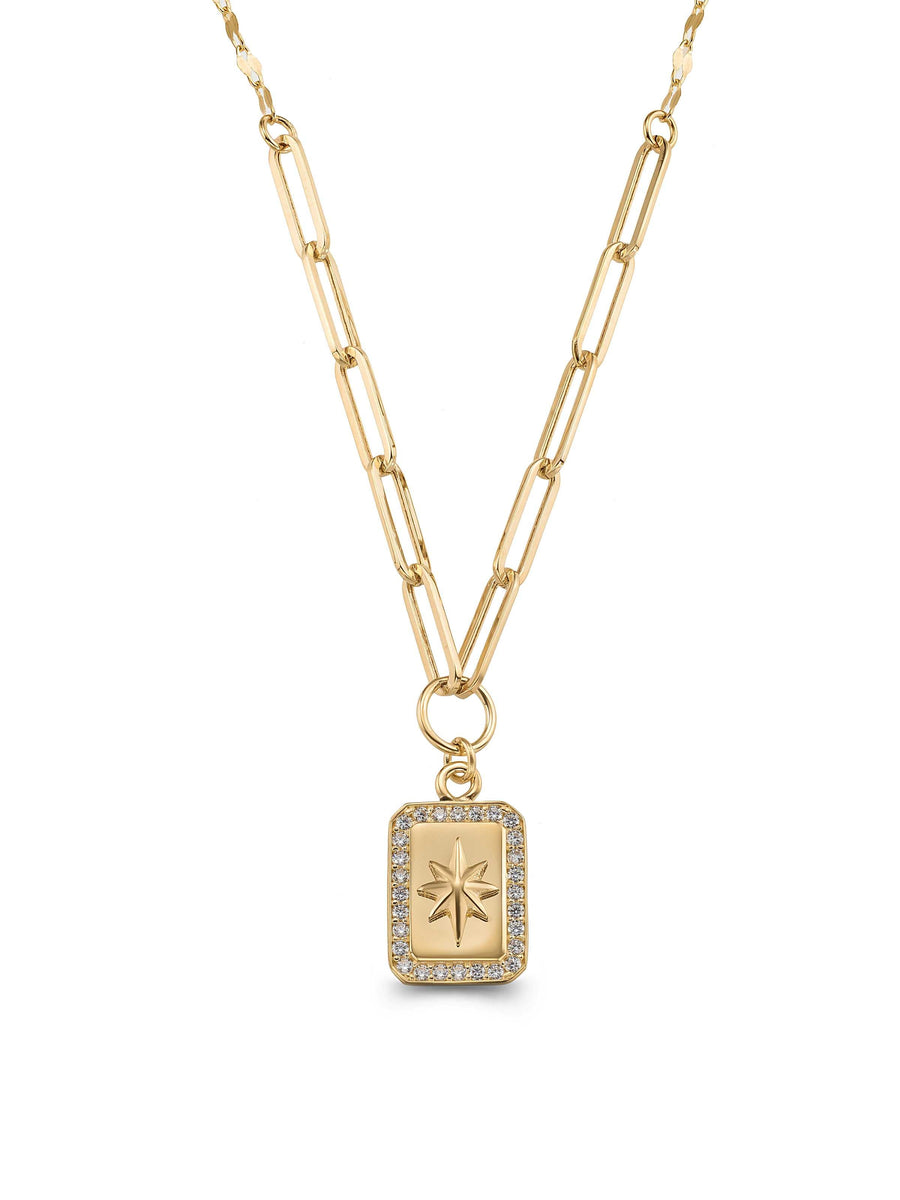 Star Plate Stone Necklace in 14K Gold