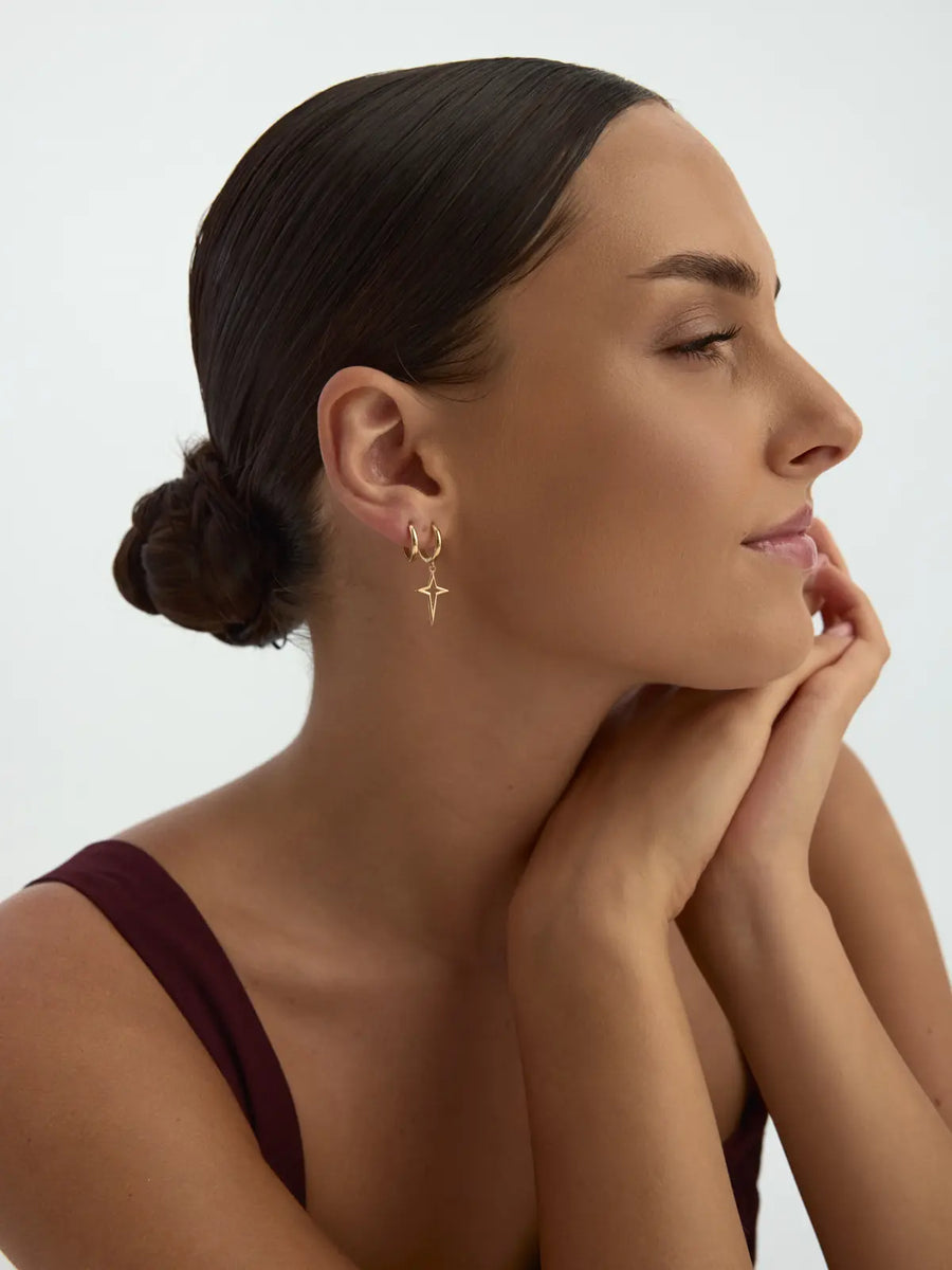 Star Siluetli Drop Earrings in 14K Gold