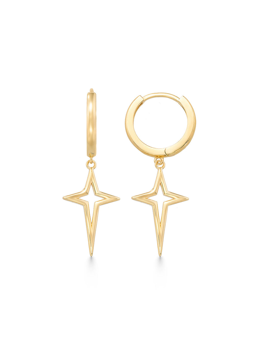 Star Siluetli Drop Earrings in 14K Gold