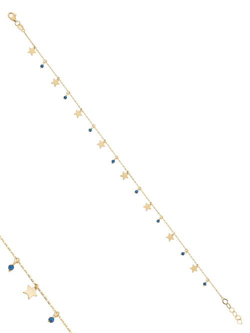 Star & Blue Beaded Anklet in 14K Gold by Elef Jewelry