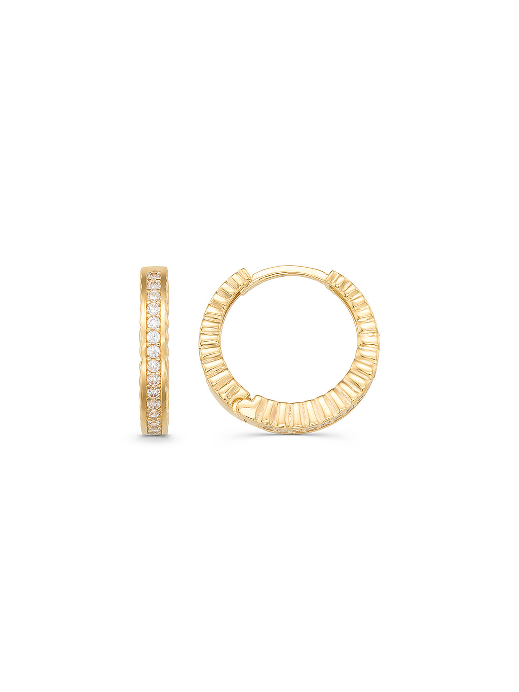 Yiv Textured Single Stone-Set Earrings in 14K Gold by Elef Jewelry