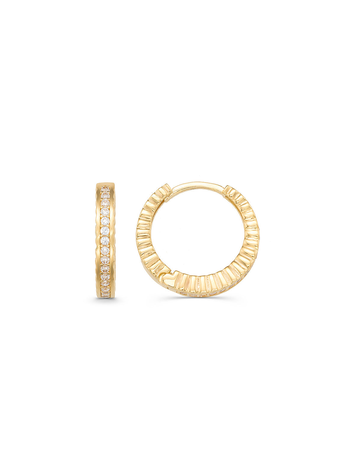 Yiv Textured Single Stone-Set Earrings in 14K Gold by Elef Jewelry