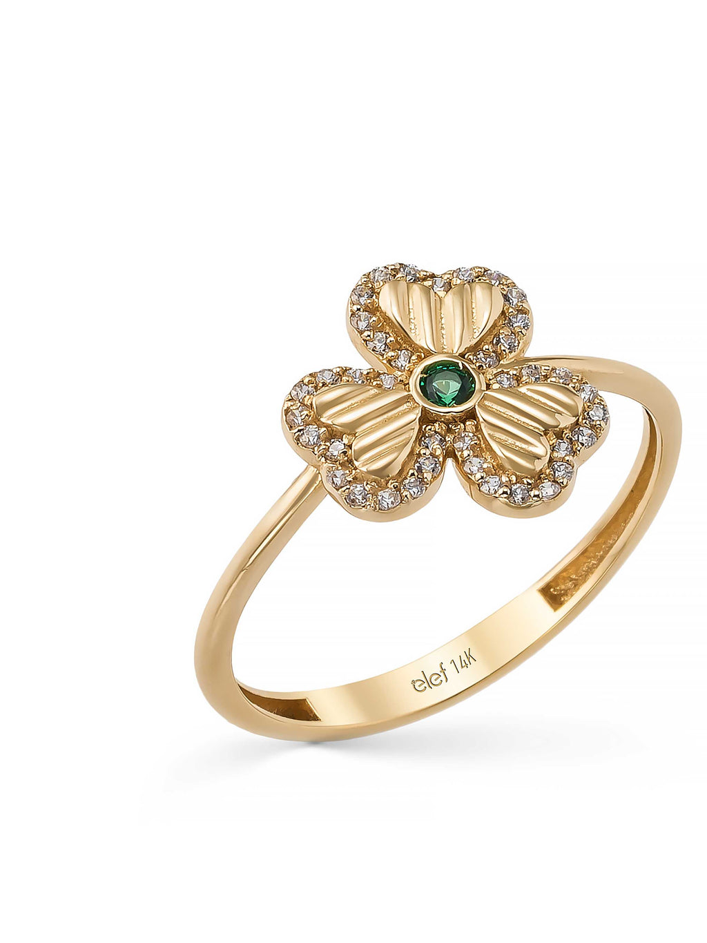 Clover Motif Stone-Set Ring in 14K Gold by Elef Jewelry