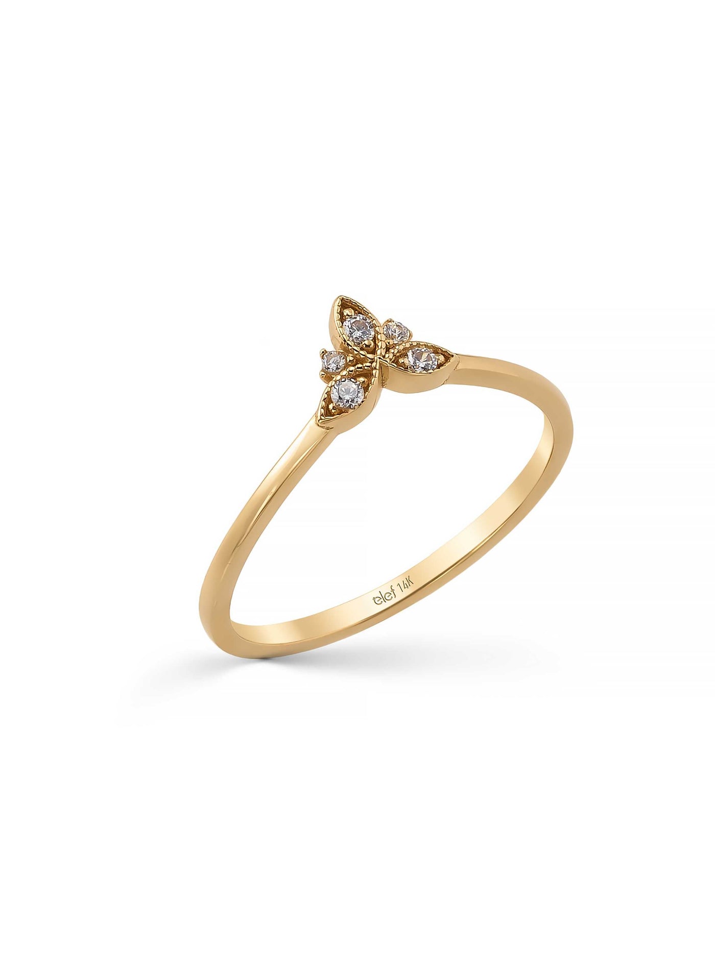 Clover Motif Stone Minimal Ring in 14K Gold by Elef Jewelry