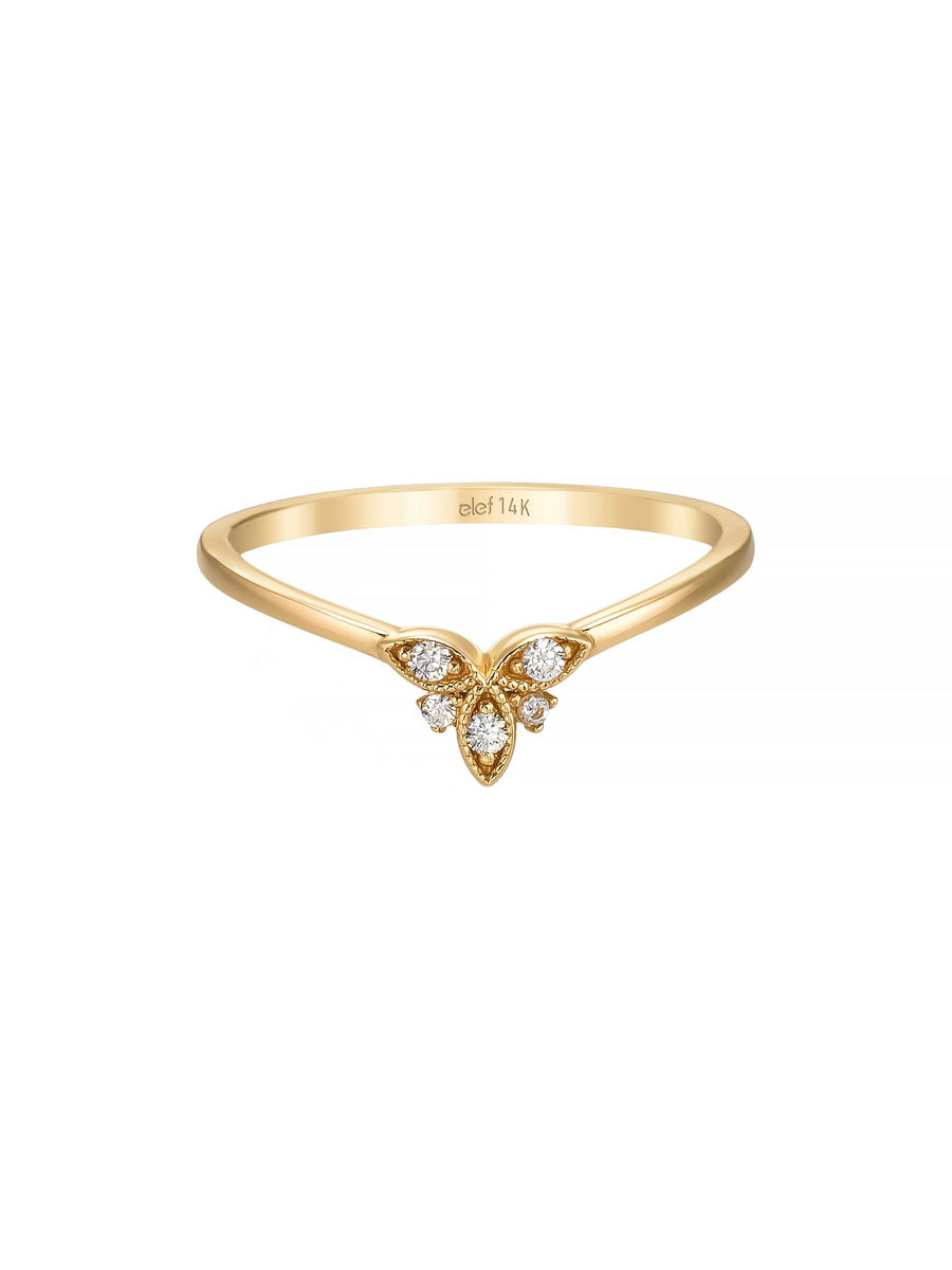 Clover Motif Stone Minimal Ring in 14K Gold