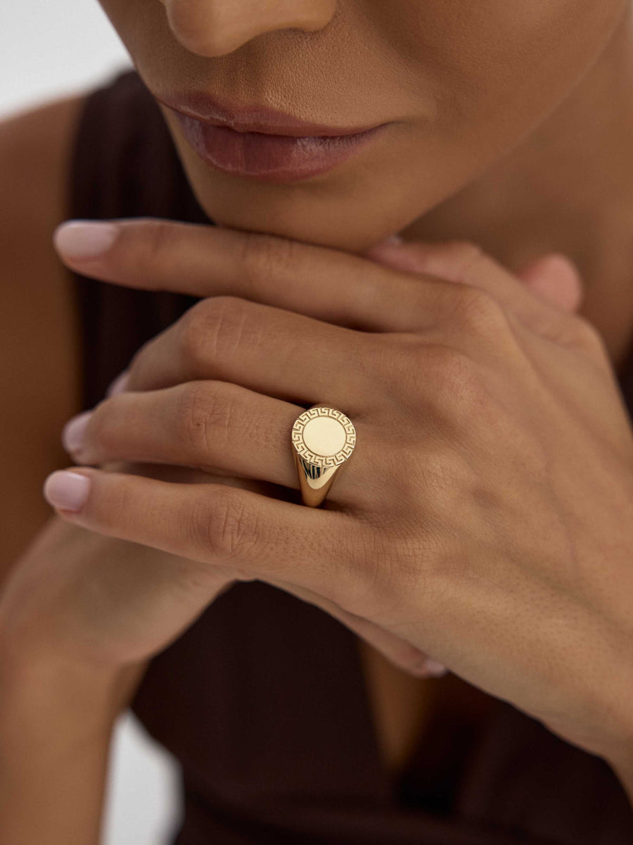 Greek Patterned Classic Ring in 14K Gold