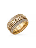 Greek Patterned Stone-Set Ring in 14K Gold by Elef Jewelry