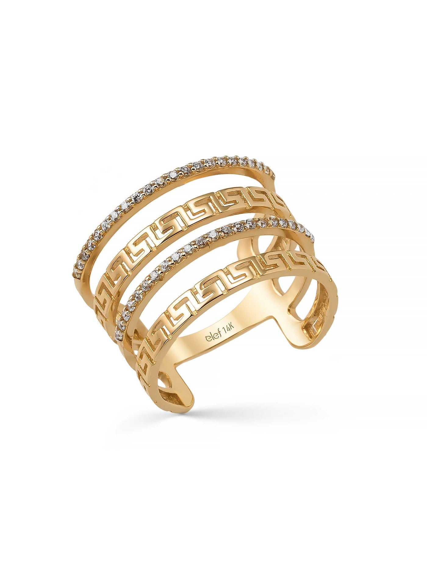 Greek Motif Stone-Set Ring in 14K Gold by Elef Jewelry