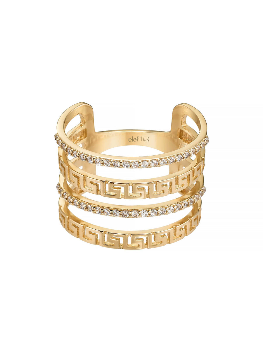 Greek Motif Stone-Set Ring in 14K Gold