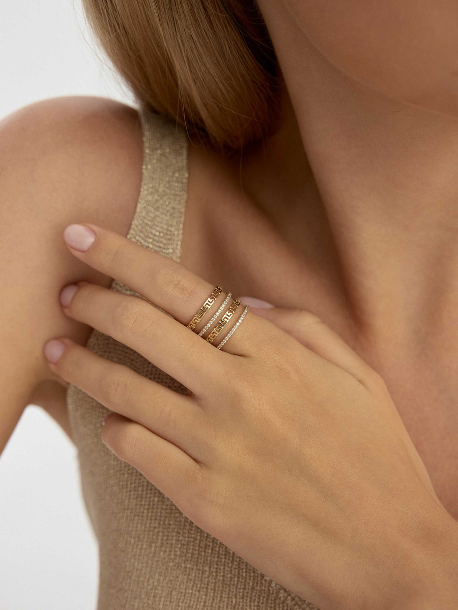Greek Motif Stone-Set Ring in 14K Gold