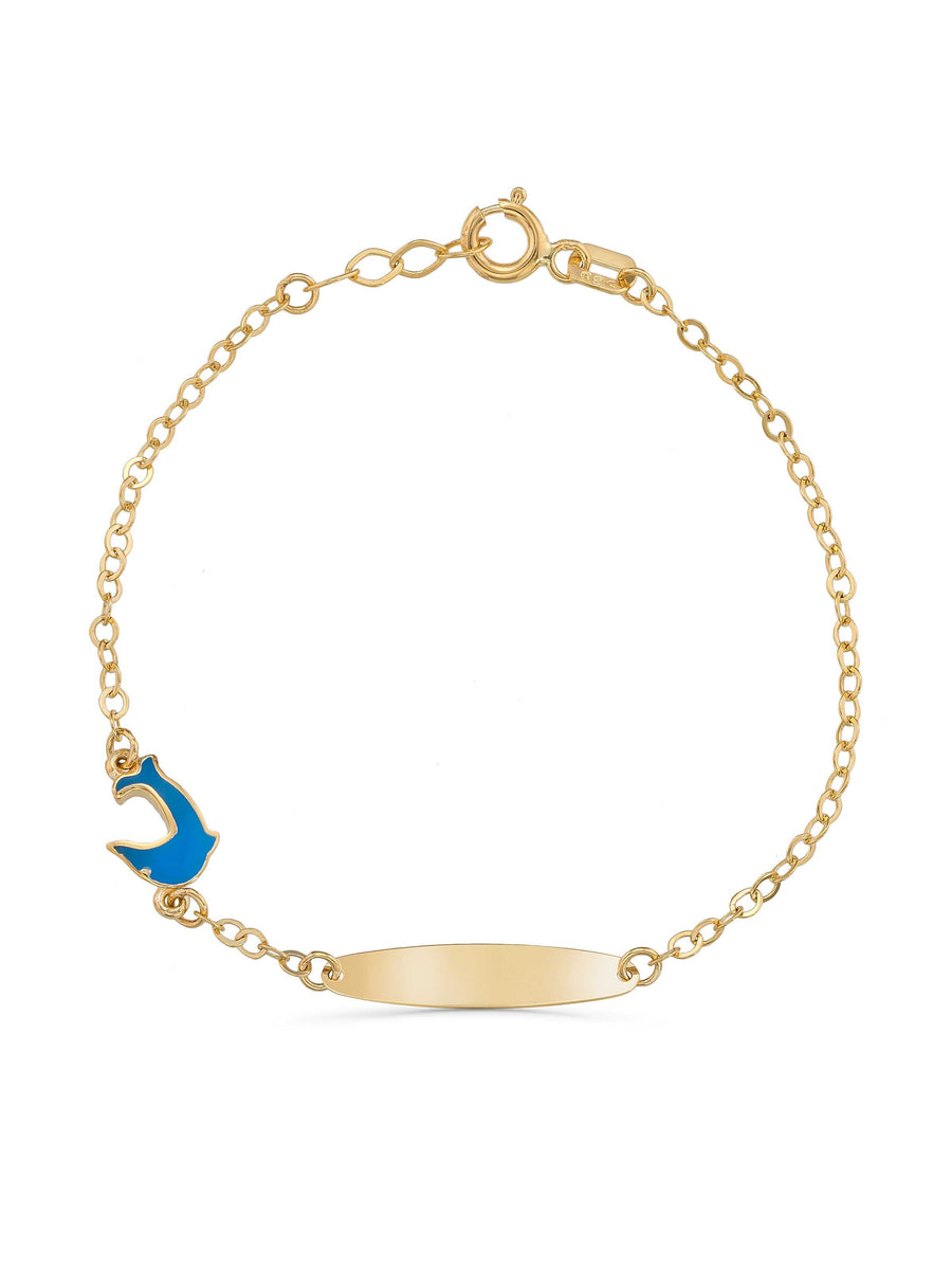 14K Gold Dolphin Enamel Kids Id Bracelet