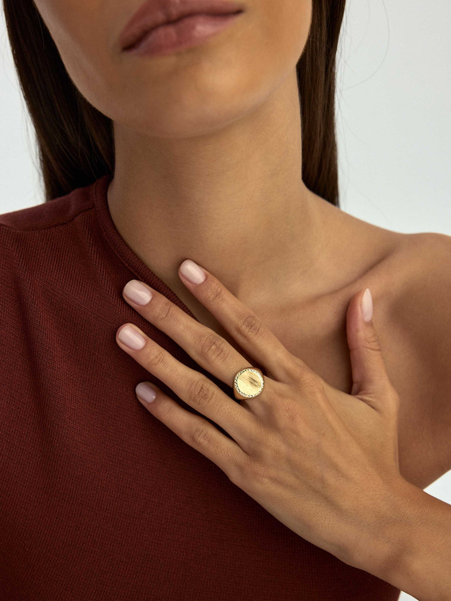 Round Form Corded Accents Ring in 14K Gold