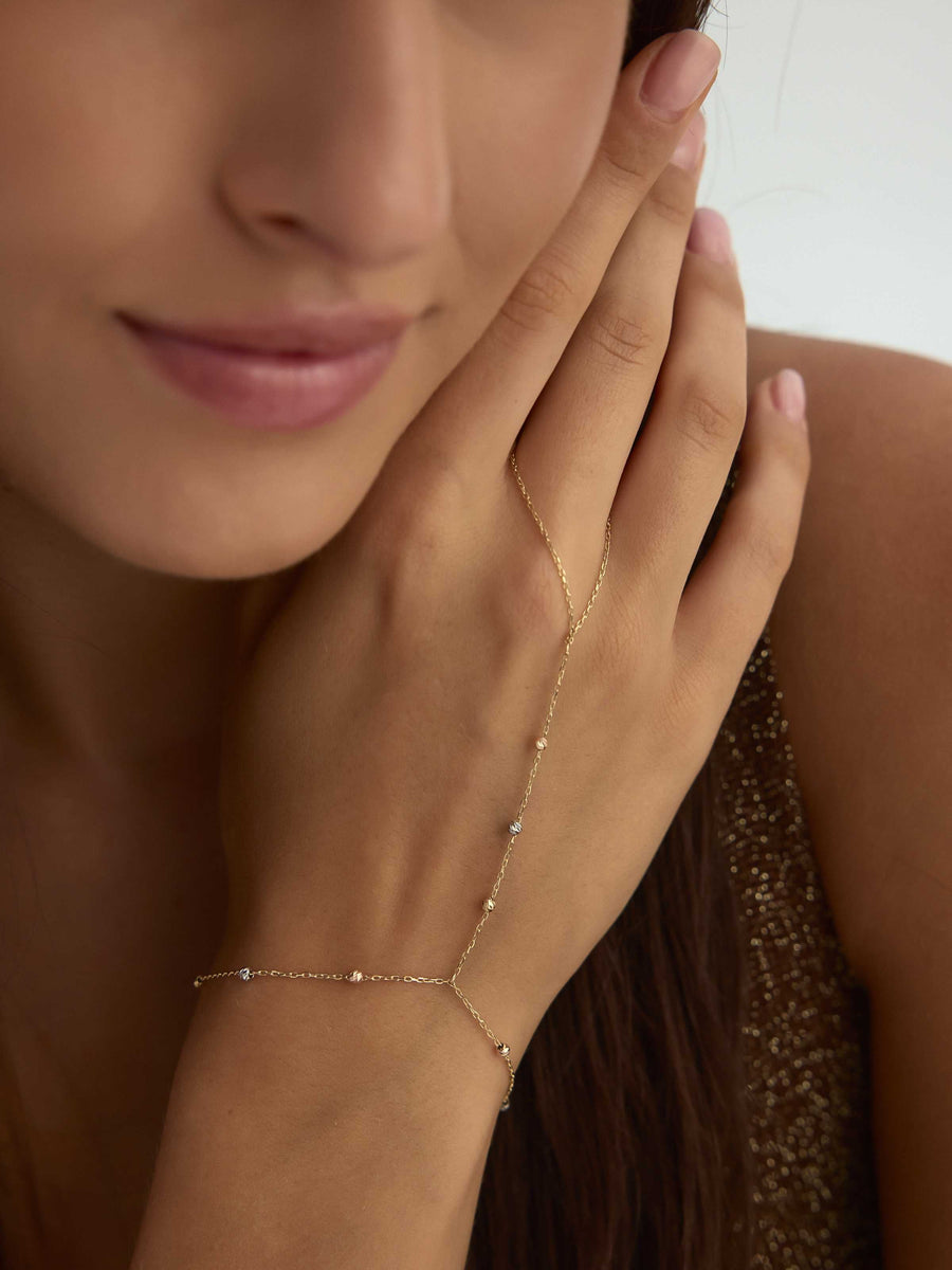 Round Ball Chain Dorika Bead Hand Chain in 14K Gold
