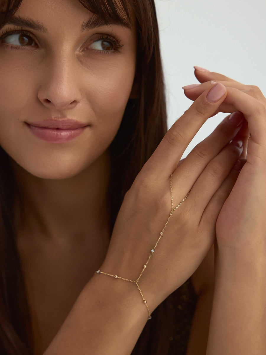 Round Ball Chain Dorika Bead Hand Chain in 14K Gold