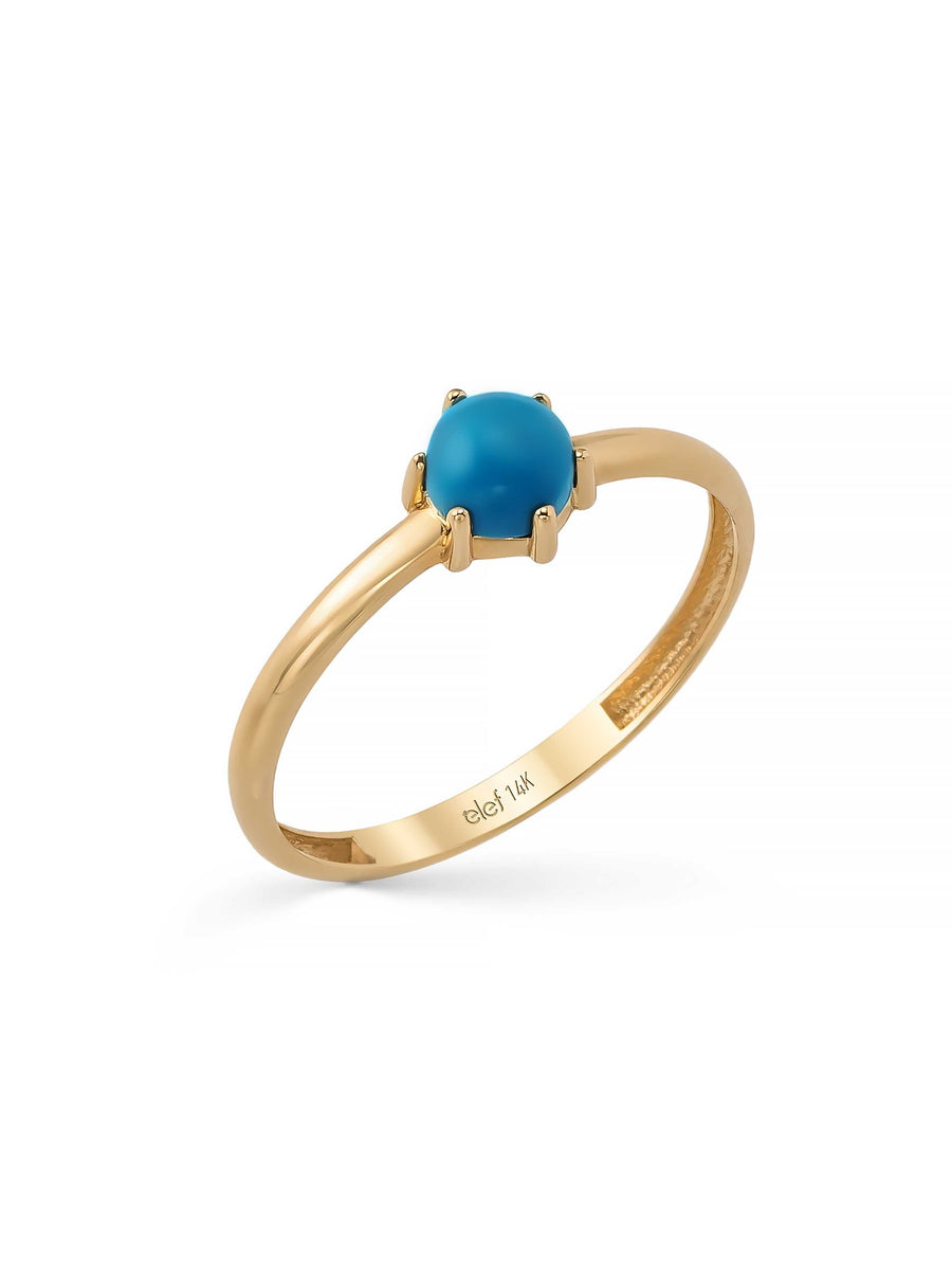 Round Turquoise Stone Minimal Ring in 14K Gold