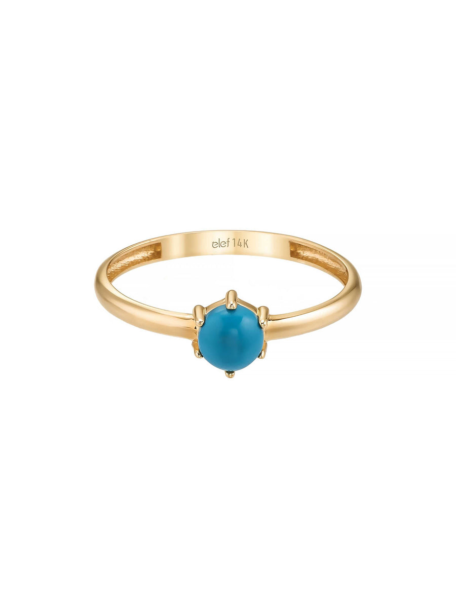 Round Turquoise Stone Minimal Ring in 14K Gold