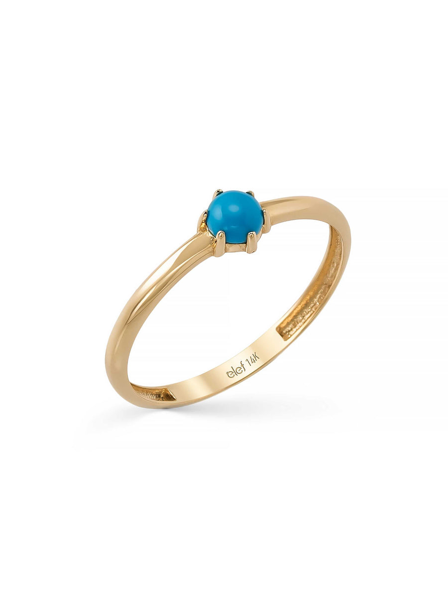 Round Turquoise Stone Minimal Ring in 14K Gold