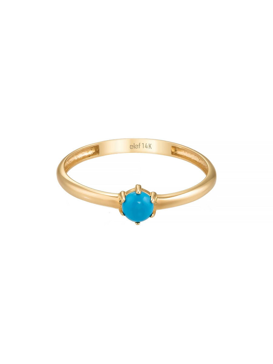 Round Turquoise Stone Minimal Ring in 14K Gold