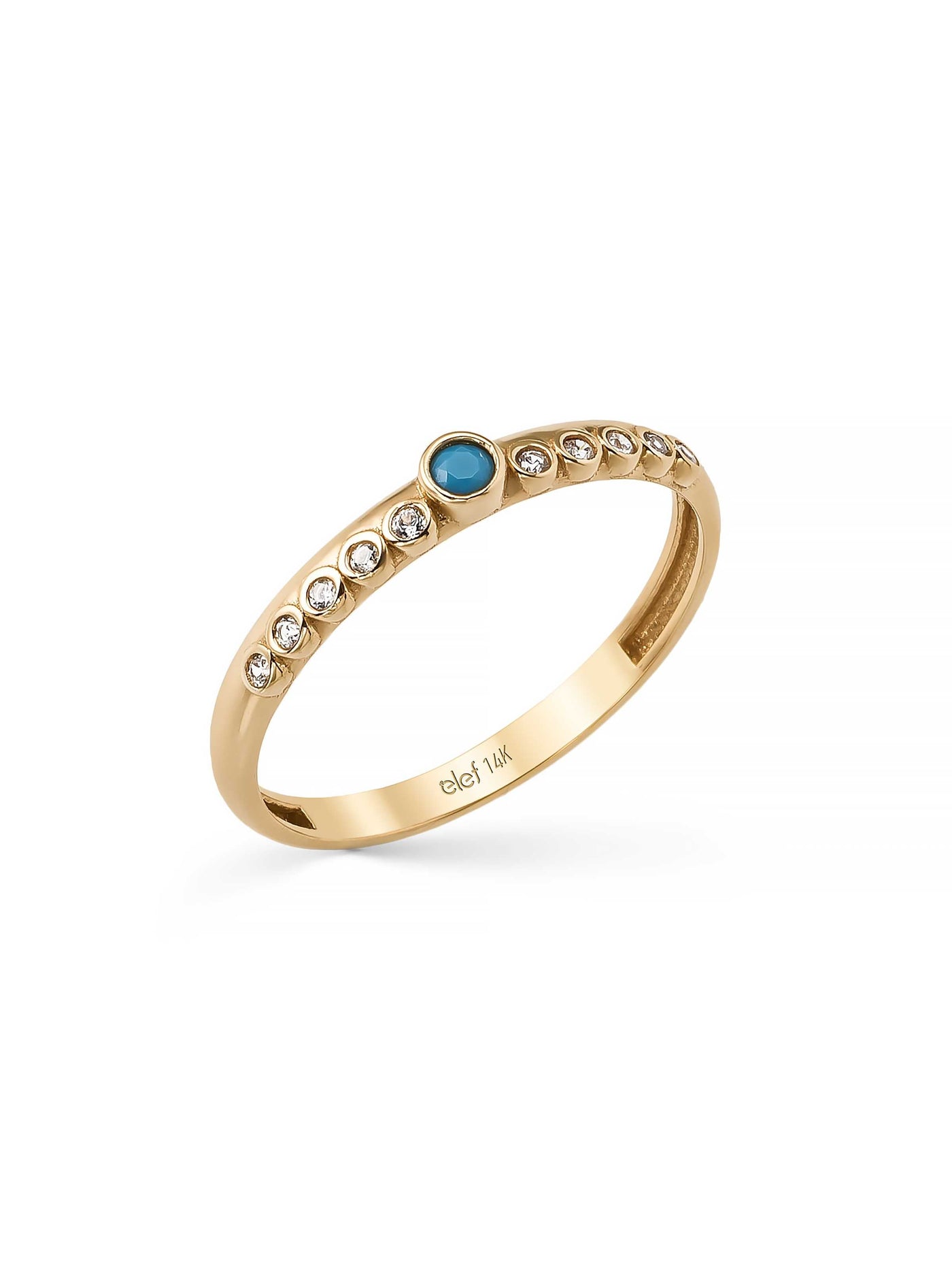 Round Turquoise & Diamond-Inspired Row Ring in 14K Gold by Elef Jewelry