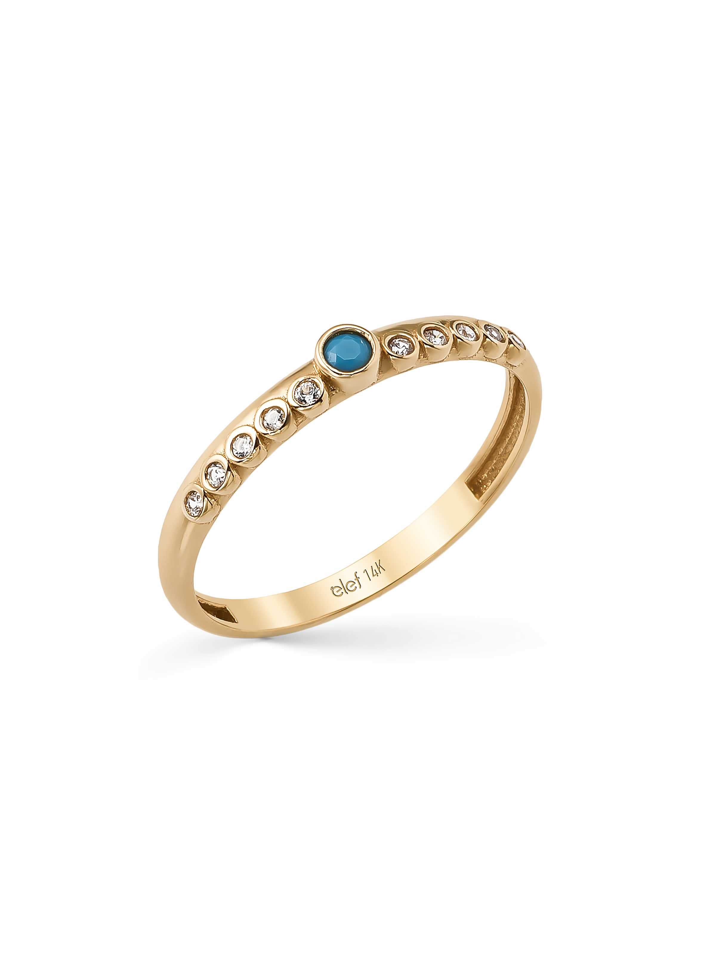 Round Turquoise & Diamond-Inspired Row Ring in 14K Gold by Elef Jewelry
