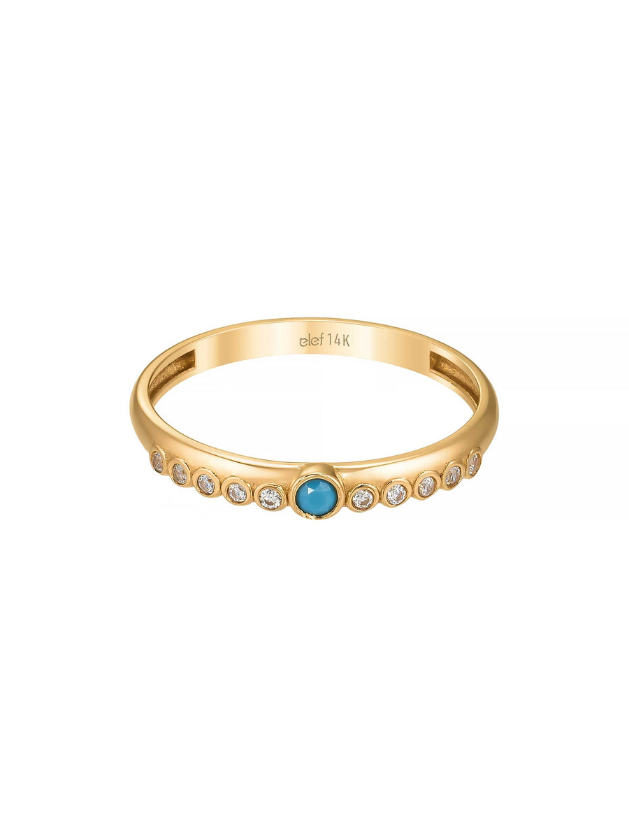 Round Turquoise & Diamond-Inspired Row Ring in 14K Gold