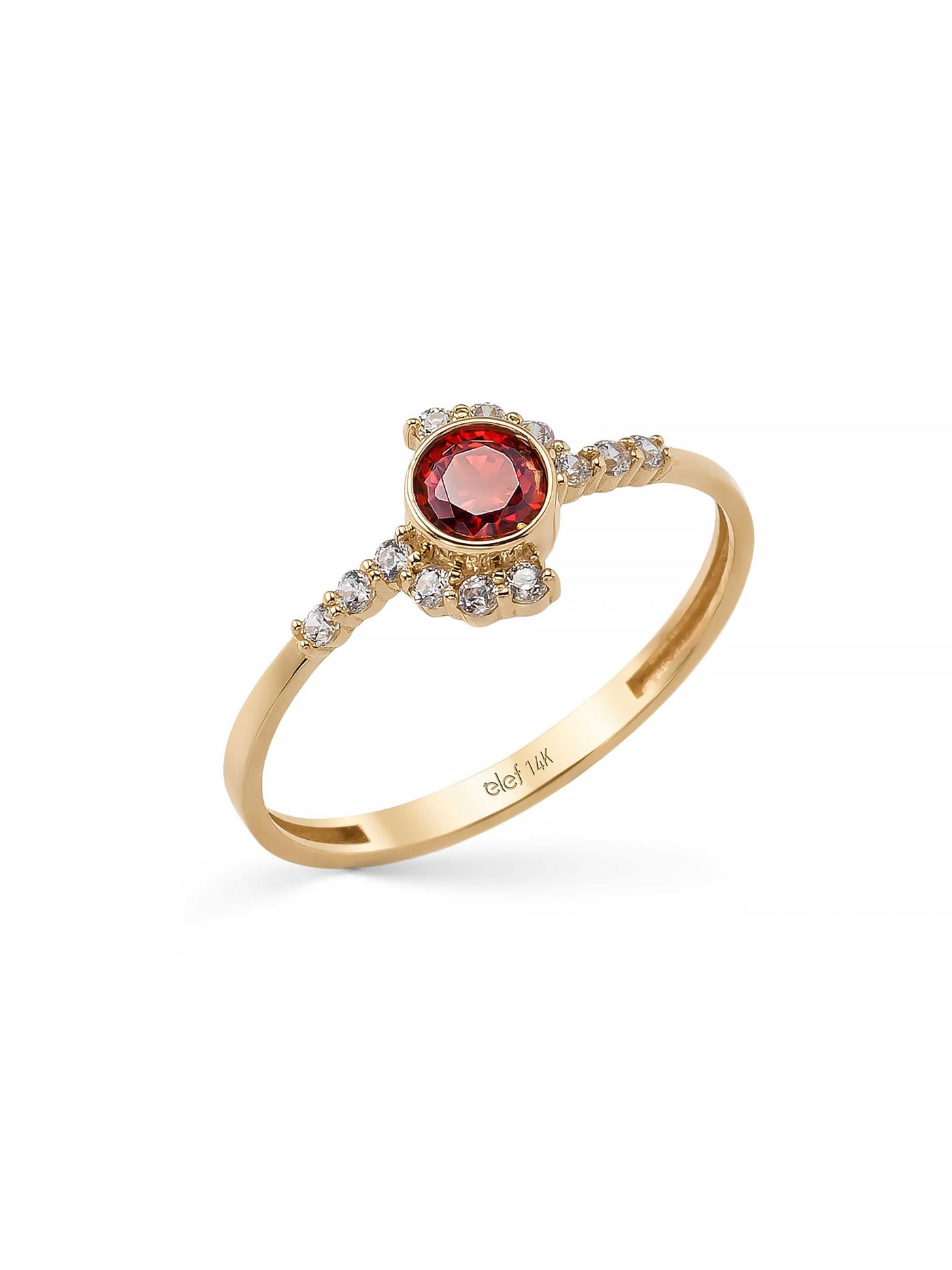 Round Ruby-Inspired Stone Ring in 14K Gold by Elef Jewelry