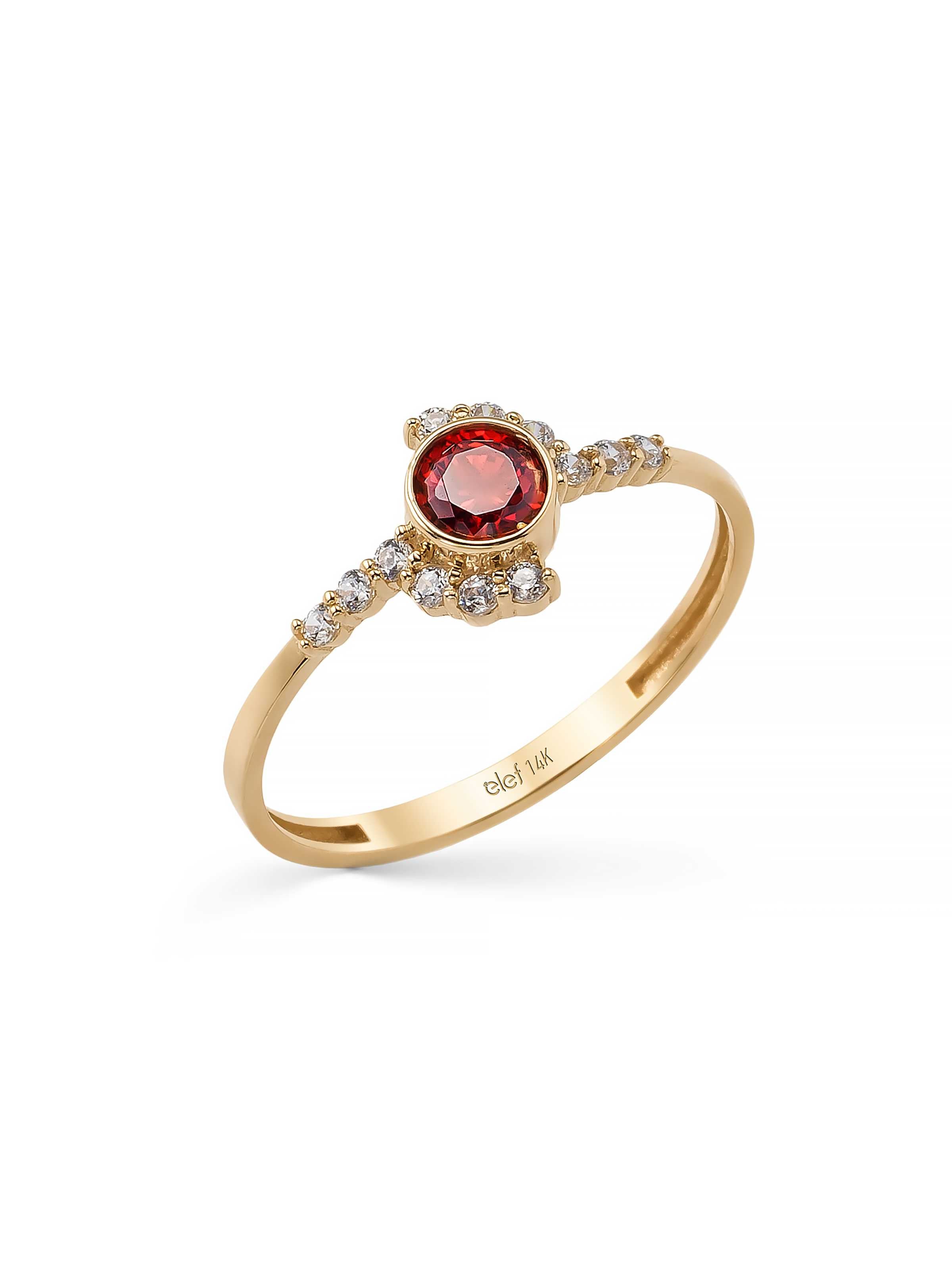 Round Ruby-Inspired Stone Ring in 14K Gold by Elef Jewelry