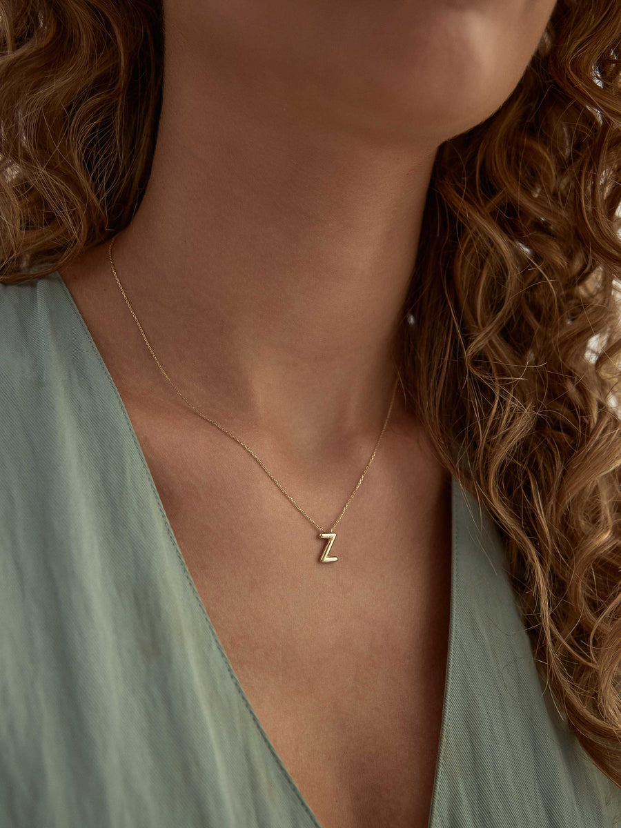 Letter Z Classic Initial Necklace in 14K Gold