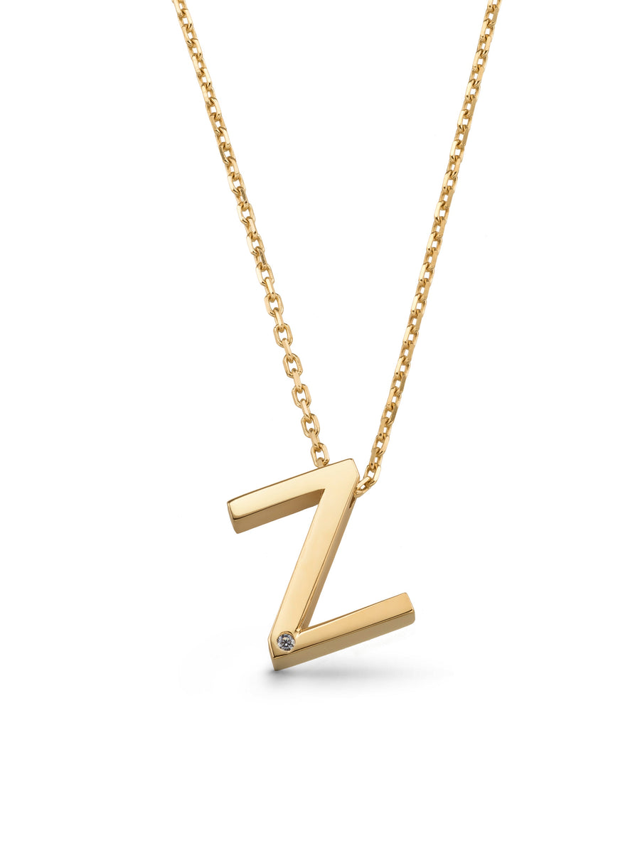 Letter Z Stone Initial Necklace in 14K Gold