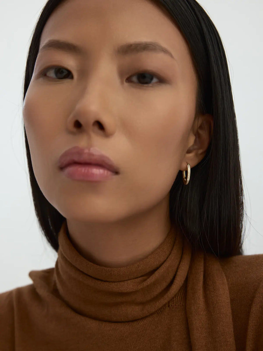 Stone Accents Oval Form Earrings in 14K Gold