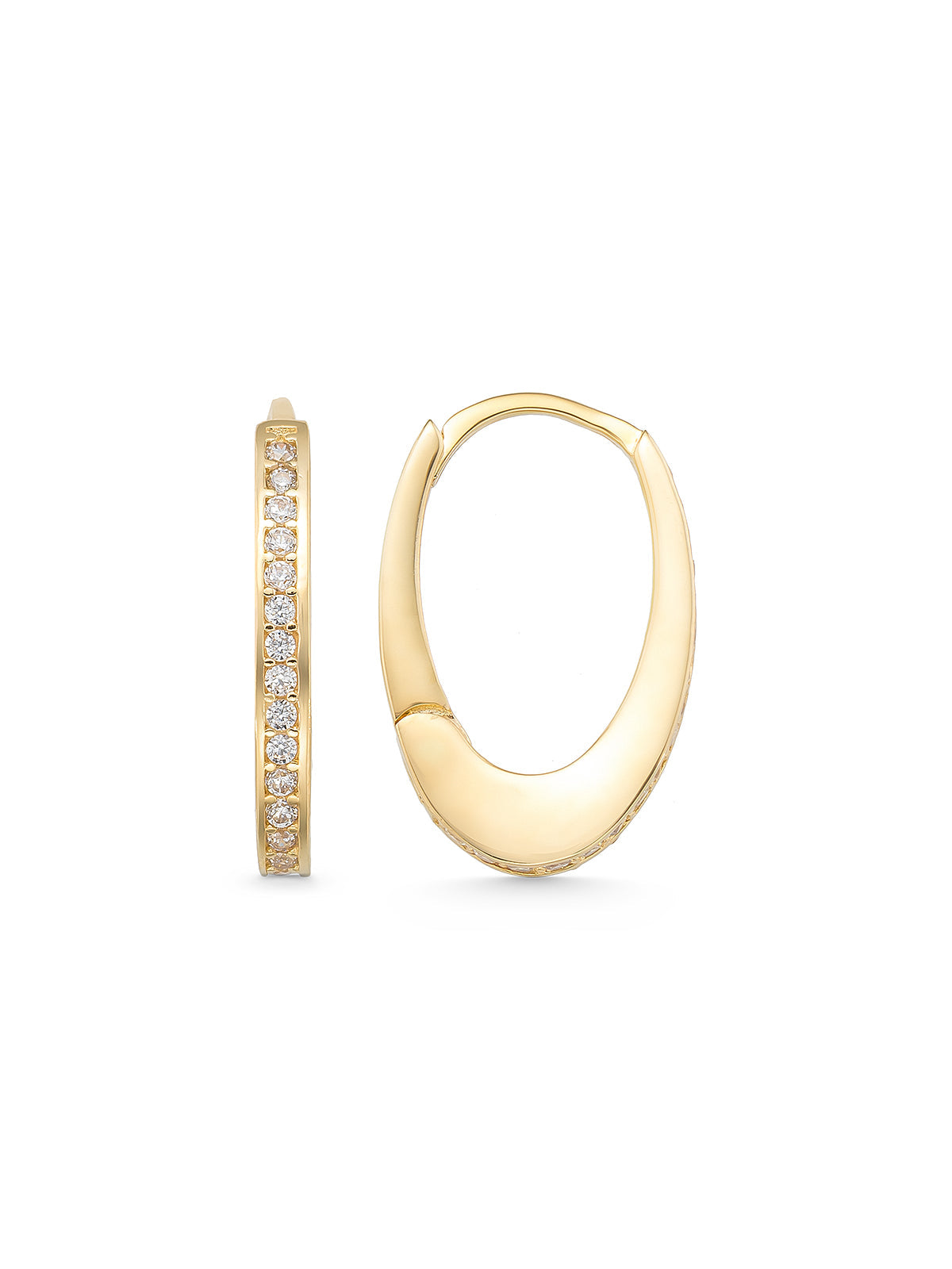 Stone Accents Oval Form Earrings in 14K Gold by Elef Jewelry