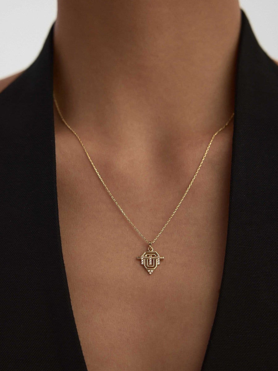 Zircon Geometric Design Necklace in 14K Gold