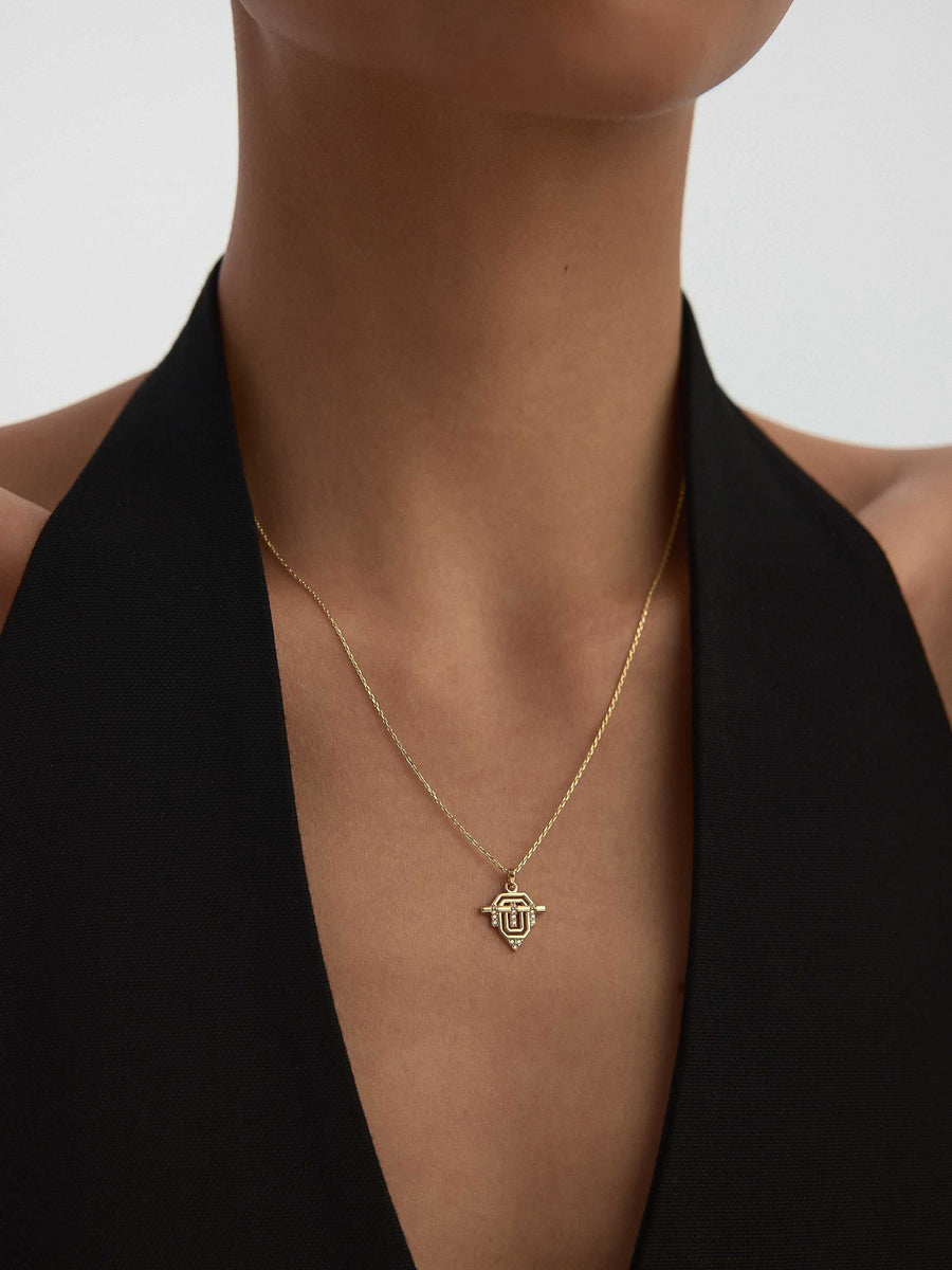 Zircon Geometric Design Necklace in 14K Gold