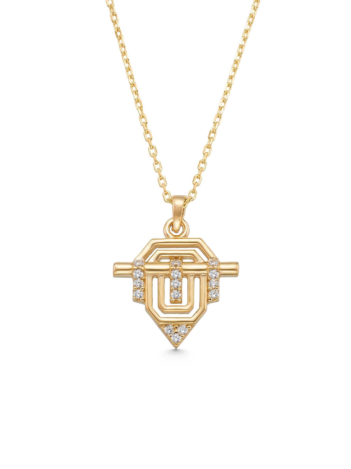 Zircon Geometric Design Necklace in 14K Gold by Elef Jewelry