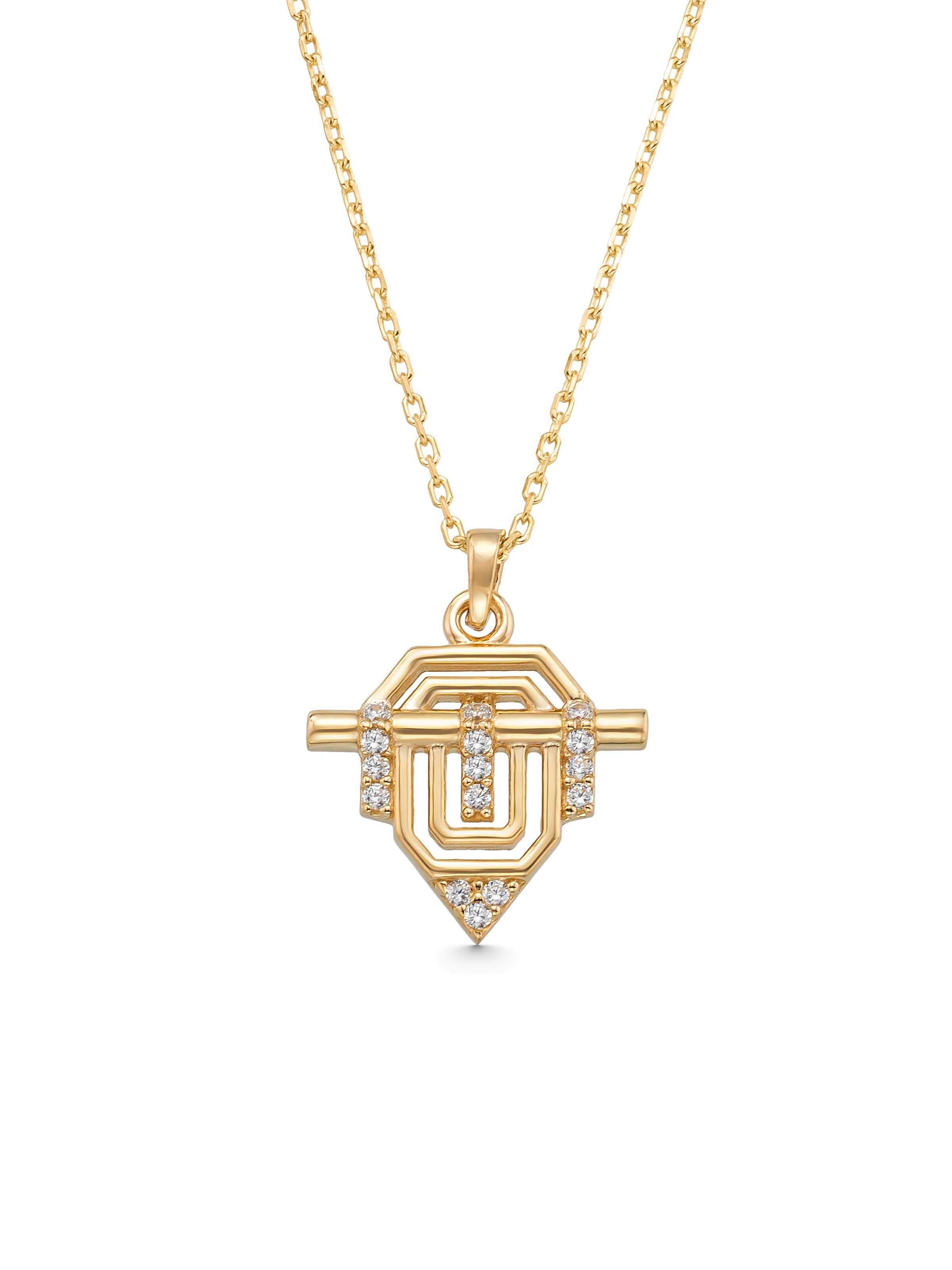 Zircon Geometric Design Necklace in 14K Gold by Elef Jewelry
