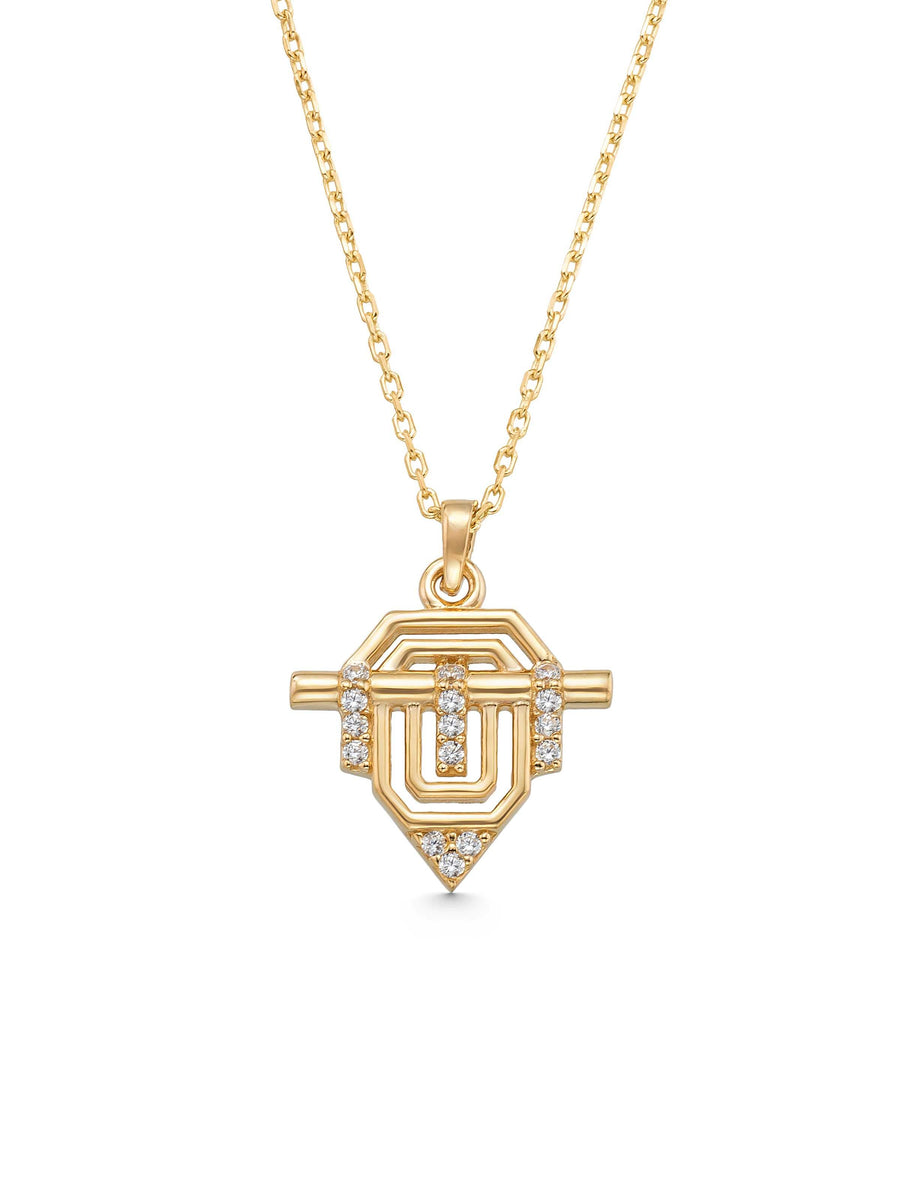 Zircon Geometric Design Necklace in 14K Gold