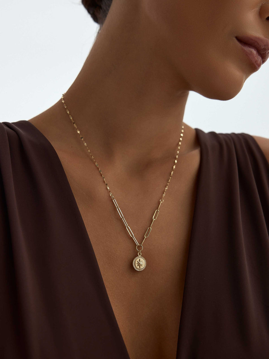 Zircon Halo Star Necklace in 14K Gold