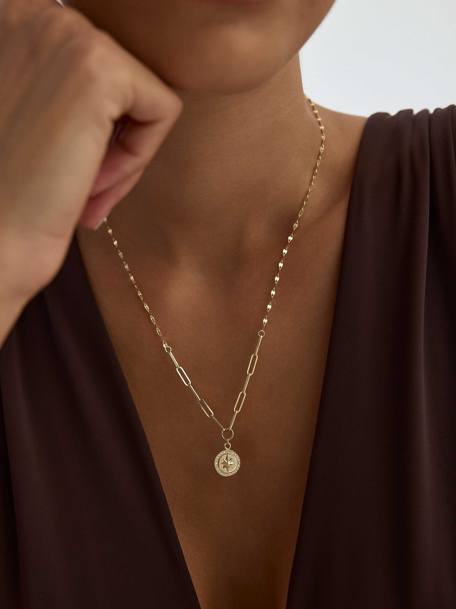 Zircon Halo Star Necklace in 14K Gold