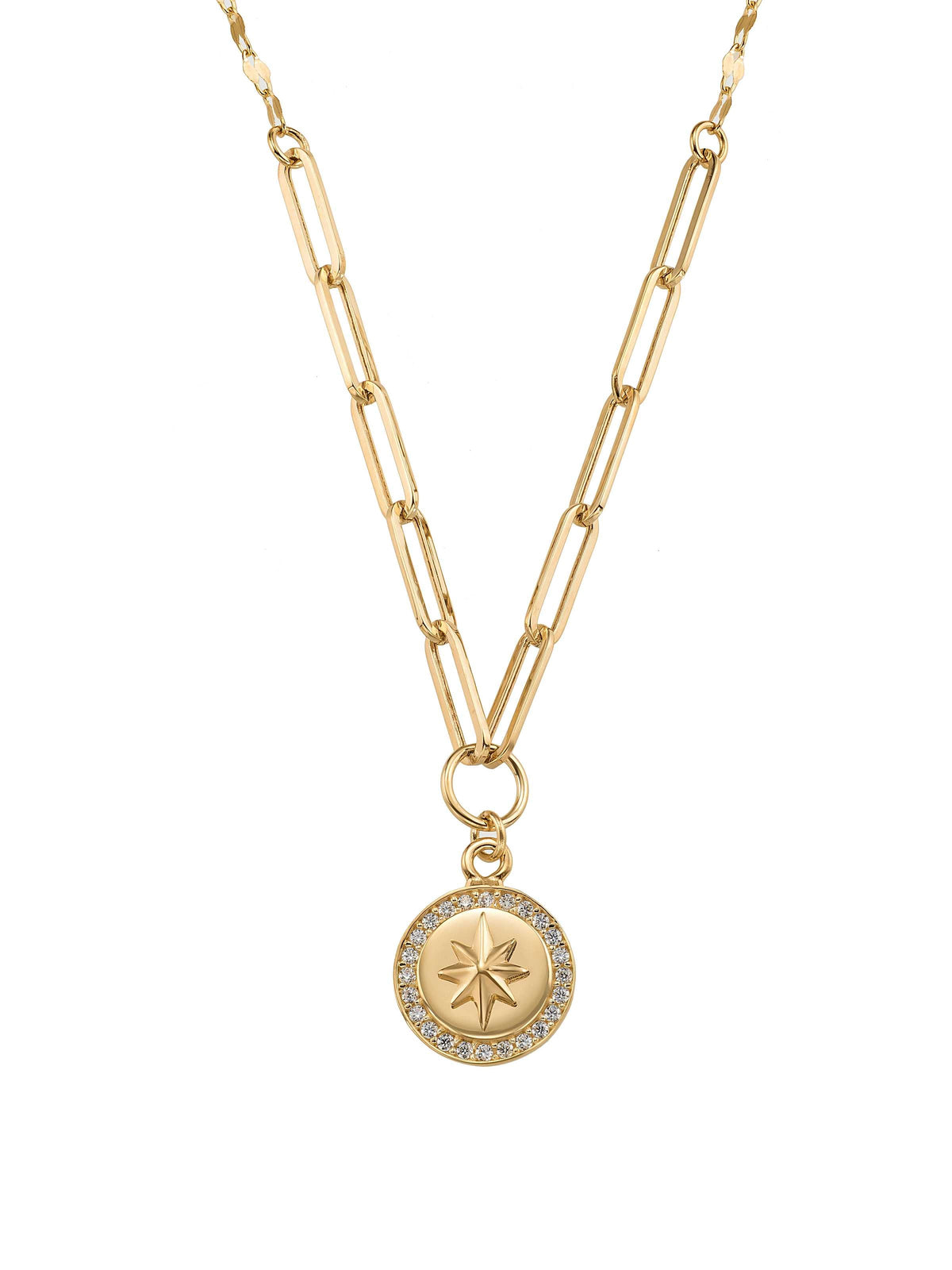 Zircon Halo Star Necklace in 14K Gold by Elef Jewelry